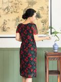  Đầm Hạnh cổ tròn ren 3D, eo xếp cách điệu, tay ngắn 