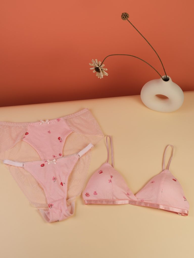 Bralette Thun Gân Hồng Phấn Hoa