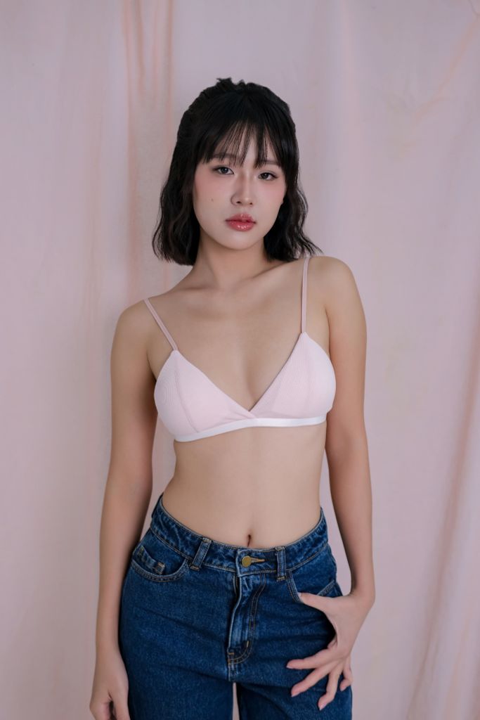 Bralette Thun Gân Hồng Nhạt