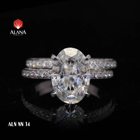  NHẪN NỮ KIM MOISSANITE OVAL WHITE 10x14 , VÀNG TRẮNG 14K 