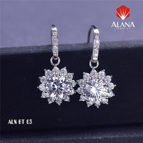  BÔNG TAI NỮ VÀNG TRẮNG 14K , KIM CƯƠNG MOISSANITE VIÊN CHỦ 6.3 