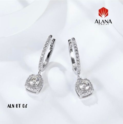  BÔNG TAI NỮ ĐƠN GIẢN THANH LỊCH , VÀNG TRẮNG 18K , ĐÁ CHỦ KIM CƯƠNG MOISSANITE 5.4 