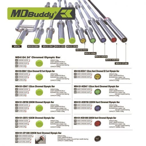 Thanh đòn tạ thẳng 220 cm Olympic Bar MDBuddy MD4101-CB700