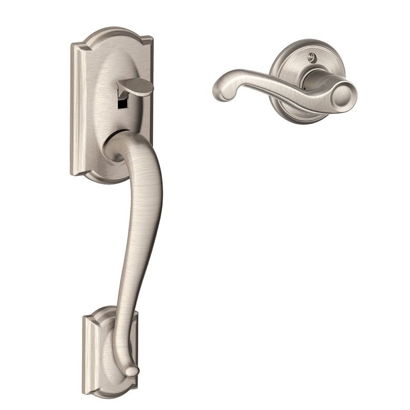  Schlage Camelot Trim Lower Half Front Entry Handleset with Flair Right Hand Lever, Satin Nickel 