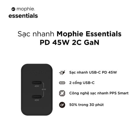  Sạc mophie Essentials PD 45W 2C 