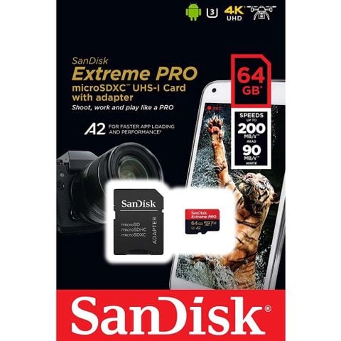  Thẻ Nhớ MicroSDXC SanDisk Extreme Pro V30 A2 200MB/s - hàng công ty 