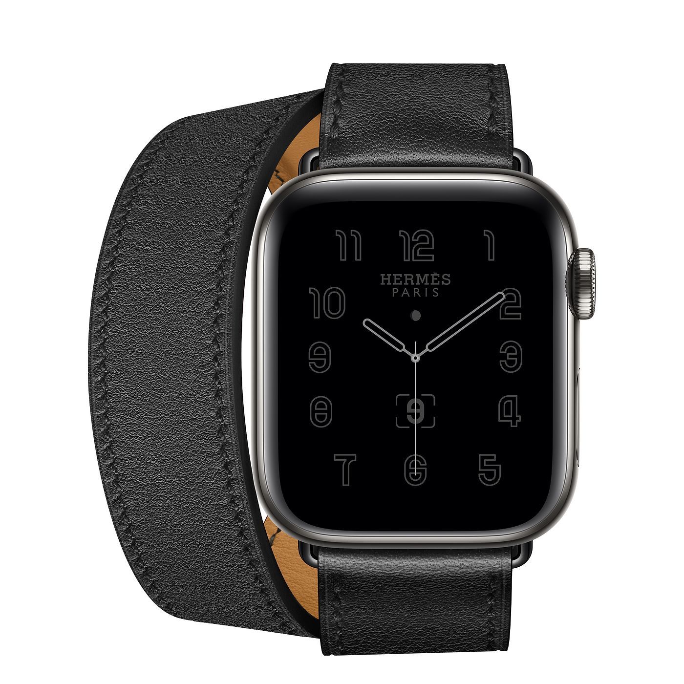  Apple Watch 40mm Hermès Space Black Stainless Steel Case with Noir Swift Leather Double Tour 