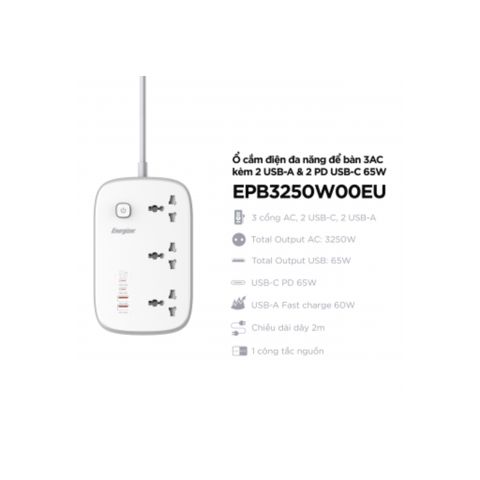  Ổ điện đa năng 3AC kèm 2USB-A và 2USB-C sạc nhanh PD (max 65W) - White - EPB3250W00EUWE 