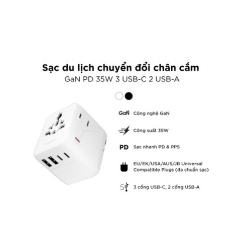  Sạc du lịch chuyển đổi chân cắm mophie Essentials PD 35W 3C2A GaN 