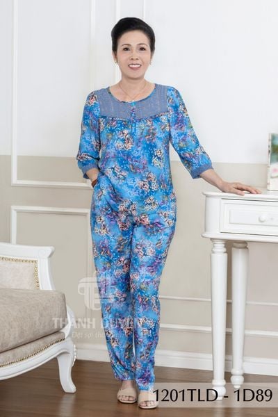 1201TLD(F) - Đồ bộ Tole nữ trung niên mặc nhà Thành Duyên bông, phối ren, tay lỡ, quần dà(04-23)