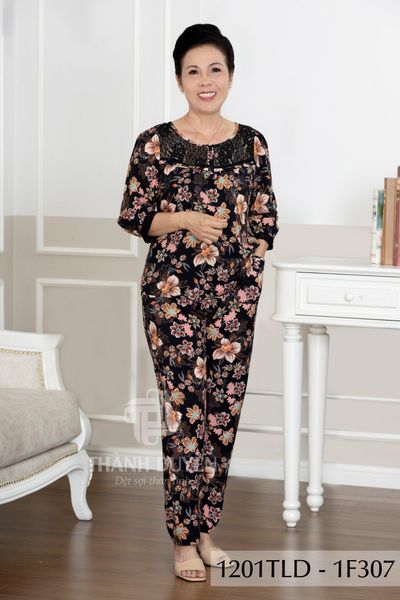 1201TLD(F) - Đồ bộ Tole nữ trung niên mặc nhà Thành Duyên bông, phối ren, tay lỡ, quần dà(04-23)