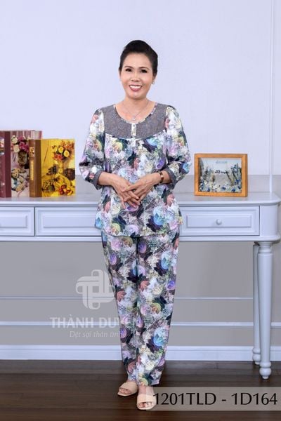 1201TLD(E) - Đồ bộ Tole nữ trung niên mặc nhà Thành Duyên bông, phối ren, tay lỡ, quần dài (04-23)