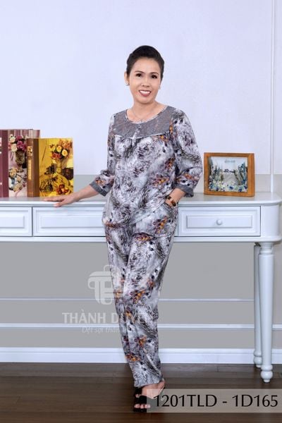 1201TLD(E) - Đồ bộ Tole nữ trung niên mặc nhà Thành Duyên bông, phối ren, tay lỡ, quần dài (04-23)