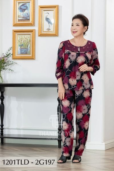 1201TLD(F) - Đồ bộ Tole nữ trung niên mặc nhà Thành Duyên bông, phối ren, tay lỡ, quần dà(04-23)