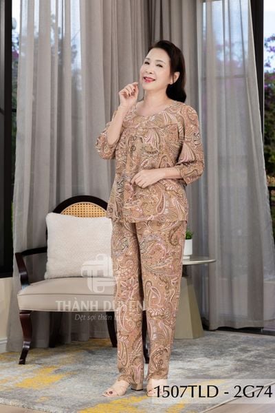 1507TLD - Đồ bộ Tole nữ trung niên mặc nhà Thành Duyên bông, tay lỡ, quần dài (03-24)