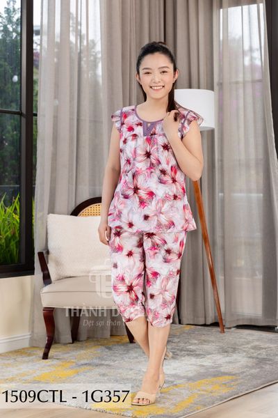 1509CTL(1F)- Đồ bộ Tole nữ mặc nhà Thành Duyên bông, tay cánh tiên, quần lửng (04-24)