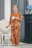 1546TLD(B) - Đồ bộ bông cho bà mặc nhà Thành Duyên, cổ tròn, tay lỡ, quần dài (01.24)