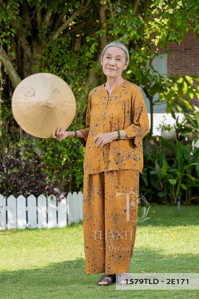1579TLD(F) - Đồ bộ Tole cho bà mặc nhà Thành Duyên hoa, cổ tàu, tay lỡ, quần dài, không rút, thoáng mát  (6.2023)