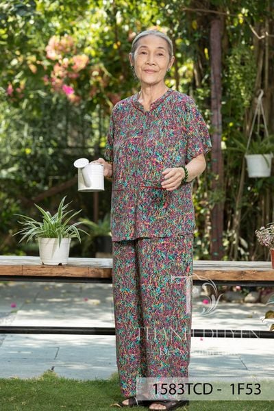 1583TCD (f) - Đồ bộ Tole cho bà Thành Duyên, tay ngắn, quần dài, thoáng mát, không rút