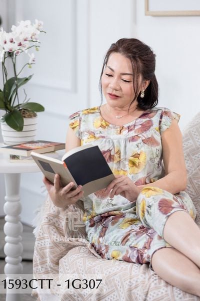 1593CTT - Đồ bộ Tole nữ trung niên mặc nhà Thành Duyên bông, tay cánh tiên, quần 9 tấc ( 03/2024)