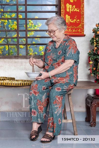 1594TCD (B) - Đồ bộ Tole cho bà Thành Duyên, tay ngắn, quần dài, thoáng mát, không rút ( 03-23)