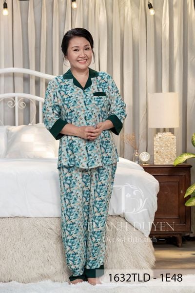 1632TLD - Đồ bộ Tole nữ trung niên mặc nhà Thành Duyên pyjama, tay lỡ dài, thoáng mát, không rút (04.23)