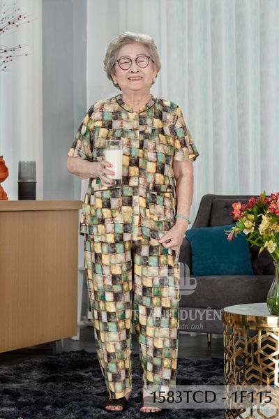 1583TCD (E) - Đồ bộ Tole cho bà Thành Duyên, tay ngắn, quần dài, thoáng mát, không rút