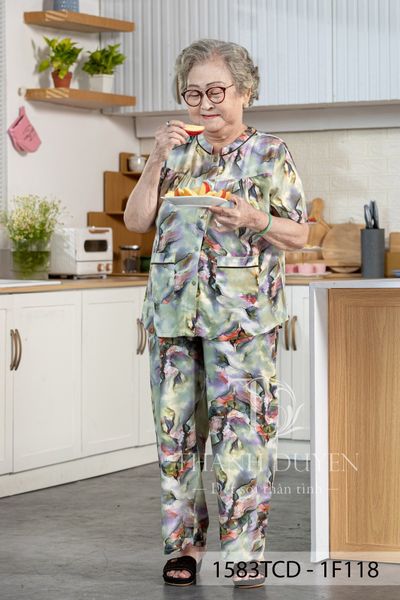 1583TCD (E) - Đồ bộ Tole cho bà Thành Duyên, tay ngắn, quần dài, thoáng mát, không rút