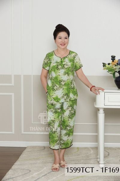 1599TCT - Đồ bộ Tole nữ trung niên mặc nhà Thành Duyên bông, tay ngắn, quần 9 tấc (5-24)