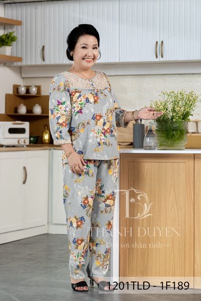 1201TLD(E) - Đồ bộ Tole nữ trung niên mặc nhà Thành Duyên bông, phối ren, tay lỡ, quần dài (04-23)
