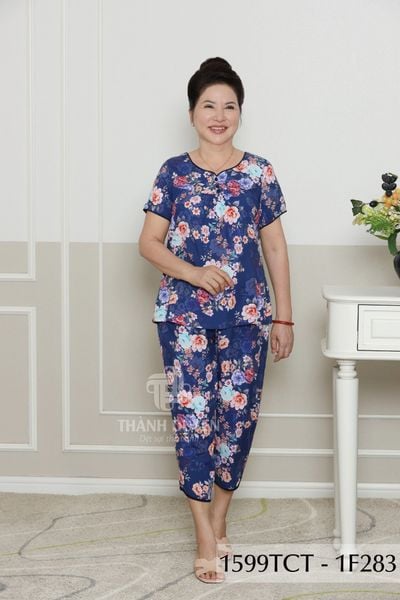 1599TCT - Đồ bộ Tole nữ trung niên mặc nhà Thành Duyên bông, tay ngắn, quần 9 tấc (5-24)