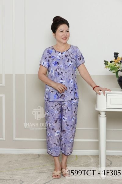 1599TCT - Đồ bộ Tole nữ trung niên mặc nhà Thành Duyên bông, tay ngắn, quần 9 tấc (5-24)