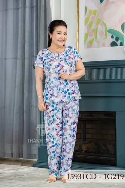 1593TCD- Đồ bộ Tole nữ trung niên mặc nhà Thành Duyên bông, tay con, quần dài ( 05-23)