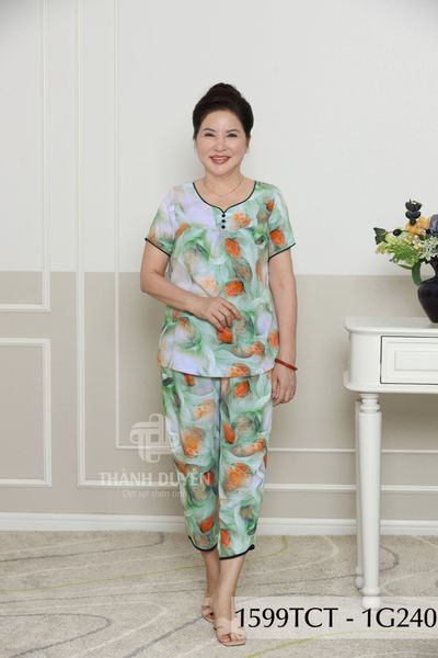 1599TCT - Đồ bộ Tole nữ trung niên mặc nhà Thành Duyên bông, tay ngắn, quần 9 tấc (5-24)