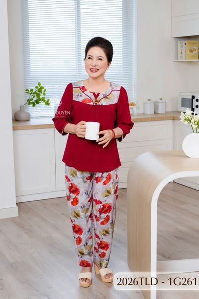 Đồ bộ Tole nữ mặc nhà Thành Duyên phối màu sọc viền, tay lỡ quần dài, thoáng mát - 2026TLD