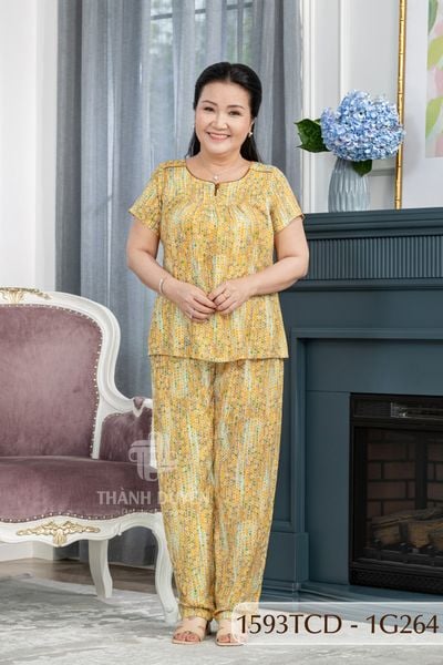 1593TCD- Đồ bộ Tole nữ trung niên mặc nhà Thành Duyên bông, tay con, quần dài ( 05-23)