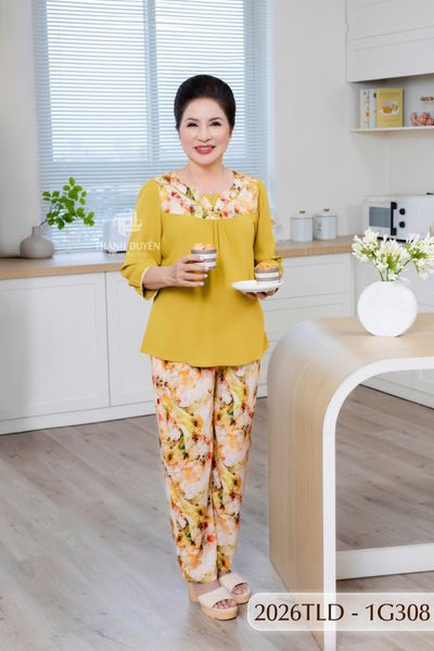 Đồ bộ Tole nữ mặc nhà Thành Duyên phối màu sọc viền, tay lỡ quần dài, thoáng mát - 2026TLD