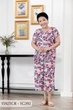 1592TCR - Đồ bộ Tole nữ trung niên mặc nhà Thành Duyên sọc, quần ống rộng, tay con, thoáng mát, không rút (10.23)
