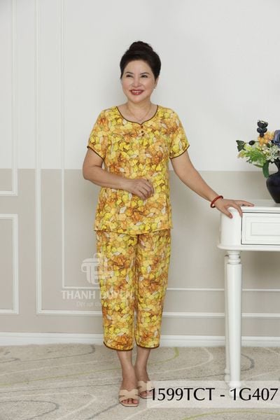 1599TCT - Đồ bộ Tole nữ trung niên mặc nhà Thành Duyên bông, tay ngắn, quần 9 tấc (5-24)