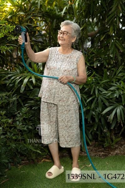 1539SNL Đồ bộ Tole cho bà mặc nhà Thành Duyên, cổ tròn, sát nách, quần lửng, không rút, thoáng mát(06-24)