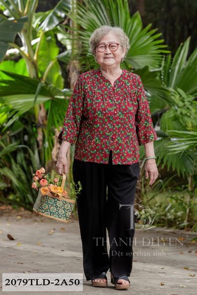 2079TLD(B) - Bán áo Tole lẻ cho bà mặc nhà Thành Duyên cổ tim, tay lỡ, không rút, thoáng mát (02.22)