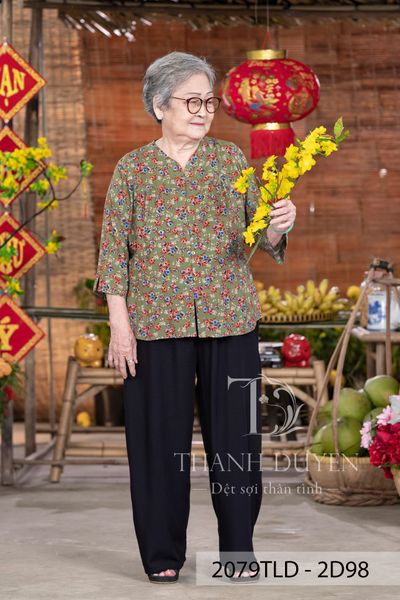 2079TLD(D) - Bán áo Tole lẻ cho bà mặc nhà Thành Duyên cổ tim, tay lỡ, không rút, thoáng mát (03.23)
