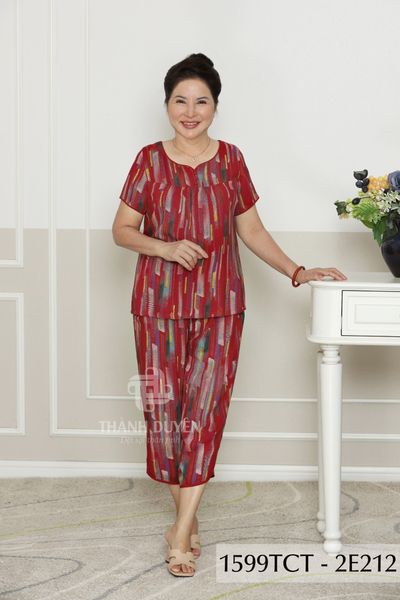 1599TCT - Đồ bộ Tole nữ trung niên mặc nhà Thành Duyên bông, tay ngắn, quần 9 tấc (5-24)