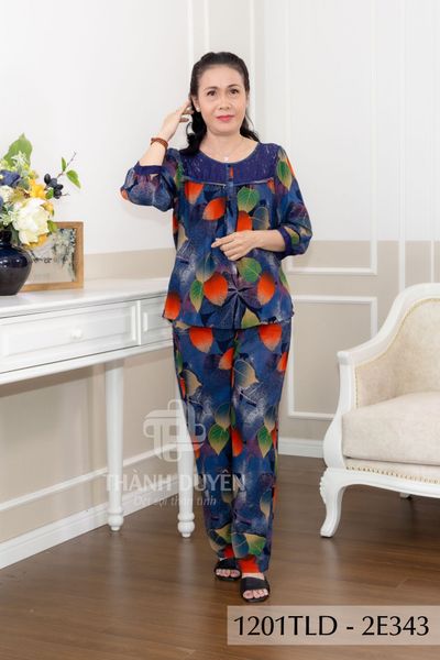 1201TLD(E) - Đồ bộ Tole nữ trung niên mặc nhà Thành Duyên bông, phối ren, tay lỡ, quần dài (04-23)