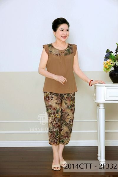 2014CTT- Đồ bộ Tole nữ trung niên mặc nhà Thành Duyên bông, tay cánh tiên, quần 9 tấc (06-24)