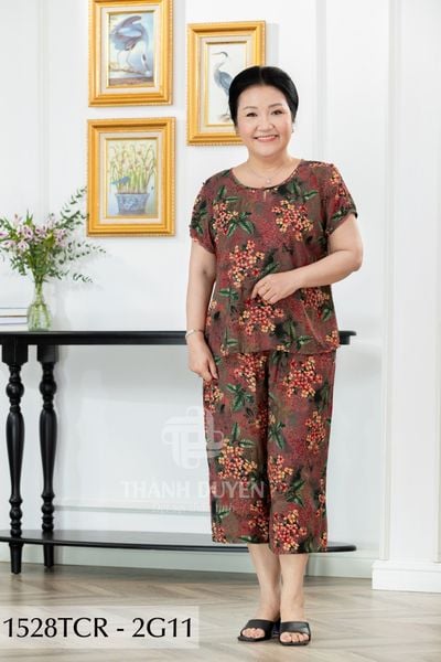 1528TCR - Đồ bộ Tole nữ trung niên mặc nhà  Thành Duyên hoa, quần ống rộng, tay con ( 05-2024)