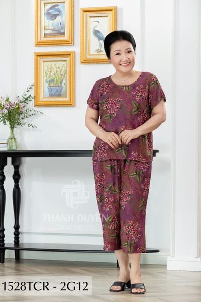1528TCR - Đồ bộ Tole nữ trung niên mặc nhà  Thành Duyên hoa, quần ống rộng, tay con ( 05-2024)
