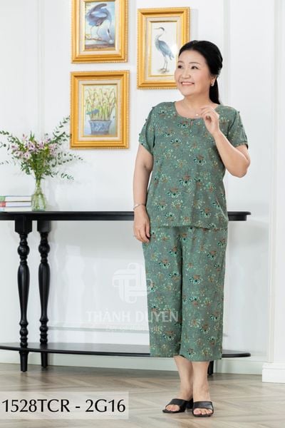 1528TCR - Đồ bộ Tole nữ trung niên mặc nhà  Thành Duyên hoa, quần ống rộng, tay con ( 05-2024)