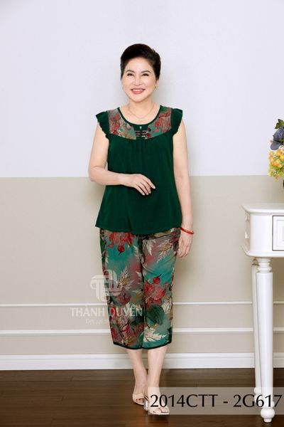 2014CTT- Đồ bộ Tole nữ trung niên mặc nhà Thành Duyên bông, tay cánh tiên, quần 9 tấc (06-24)