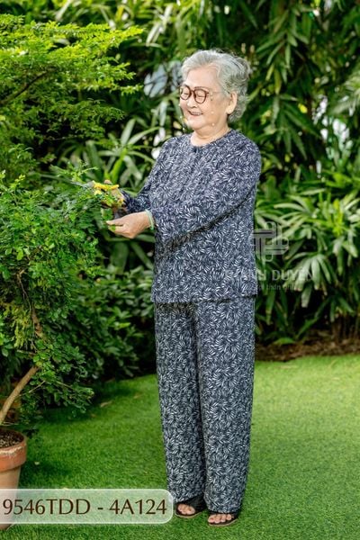 9546TDD Đồ bộ bông cho bà mặc nhà Thành Duyên chất liệu Thun cao cấp, cổ tròn, tay dài, quần dài (07-2024)